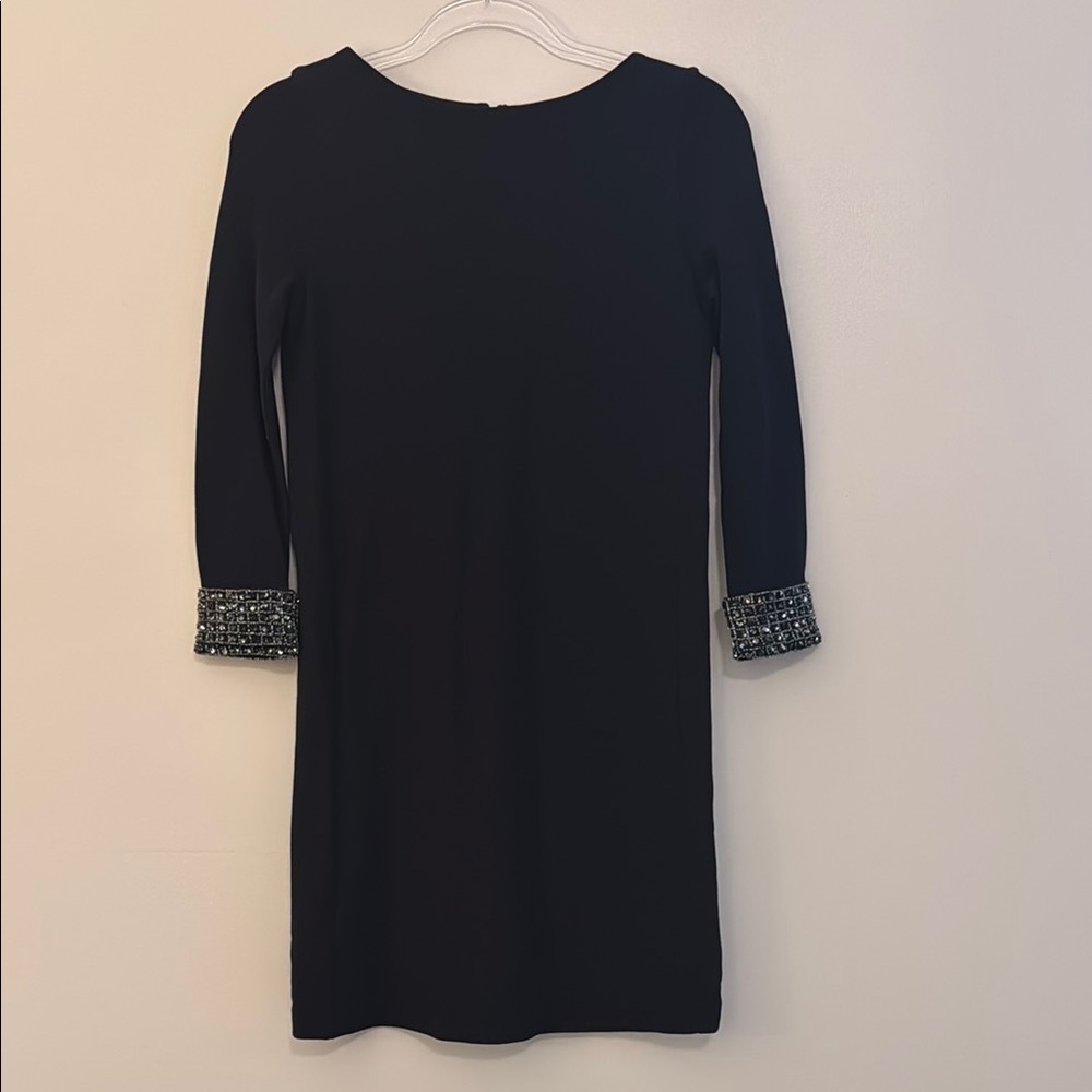 French Connection Black and Silver Embellished Sheath Dress
